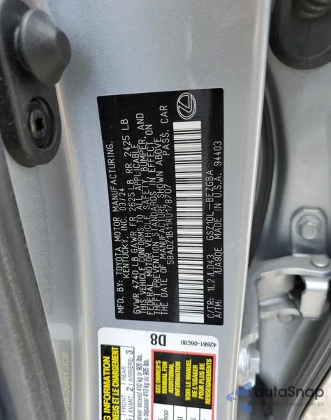 2024 Lexus Es 350 Base z USA, uszkodzony, nr VIN 58ADZ1B11RU178707